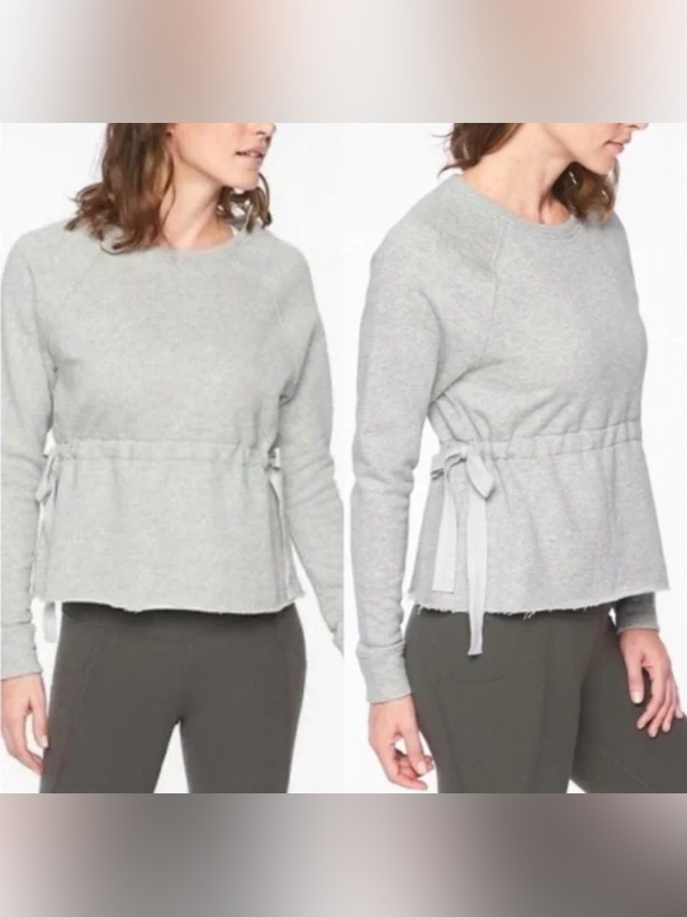 Athleta Light Gray Tie-Waist Pullover Sweatshirt L